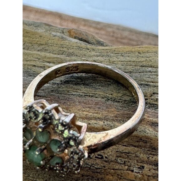 Vintage 925 Sterling Silver Ring With Green Gemstone & Clear Crystals Size 6 2.5 - Picture 4 of 11